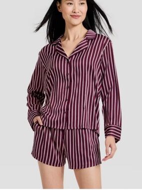 Auden Women's Luxury Collection Satin Notch Collar Long  Mulberry Pajamas